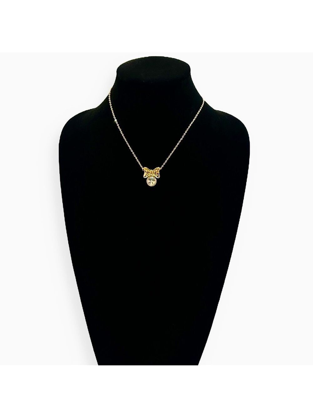 SWAROVSKI 🎀 Must-Have 🎀 Gold-Tone Bow Necklace w Crystal Pendant | NWOT - Picture 3 of 10